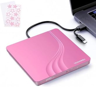 External CD DVD Drive, 0.5″ Ultra Slim USB 3.0 Type-C DVD Player, CD DVD+/-RW Optical Drive, Portable DVD CD Burner Reader Writer Recorder for Laptop, Desktop, Mac, Windows 11/10/8/7, Linux, Pink