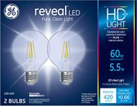 GE Reveal HD+ 60W Replacement LED Light Bulbs, 2-Pack, Clear, Decorative, Globe, Dimmable LED Light Bulbs, Medium Base, G25