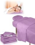 Oudain 2 Set Soft Microfiber Massage Table Sheet Sets Resistant Oil and Wrinkle 3 Piece Set Massage Therapy Supplies Includes Table Cover, Massage Table Fitted Sheet, Face Rest Cover (Purple)