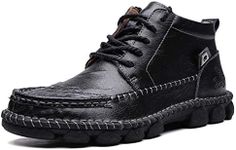 COSIDRAM Mens Chukka Boots Fashionable Casual Comfortable Dress Boot Antiskid Leather Outdoor Driving Shoes for Male Mid-Up Trendy Lace up Classic Black Brown Shoes