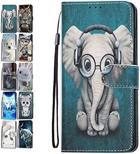 Phone Case for Samsung Galaxy S6 Leather Wallet Flip Cover with Pattern Design Card Holder Slot Silicone Protective for Girls Boys - Elephant