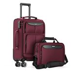 SHOWKOO Luggage Sets 2 Piece Softside Lightweight Durable Carry-on Suitcase with Bag Tote Double Spinner Wheels TSA Lock Wine Red 20-inch