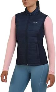 TCA Women's Excel Runner Walking Hiking Lightweight Thermal Padded Vest with Zipper Pockets, Winter Puffer Vest for Women- Navy Blazer, X-Small