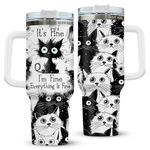 Gifts for Halloween, Black Cat Tumbler with Handle Straw 40 oz Stainless Steel, Cat Coffee Mug, Birthday Christmas Gifts for Cat Lovers