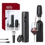 Electric Wine Opener and Dispenser, 4 in 1 Rechargeable Wine Opener, Rechargeable Wine Aerator Pourer, Foil Cutter and Vacuum Wine Stopper, Gifts Set for Wine Lovers