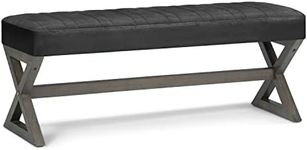 SIMPLIHOME Salinger 48 inch Wide Rectangle Ottoman Bench Distressed Black Taupe Footrest Stool, Faux Leather for Living Room, Bedroom, Contemporary Modern