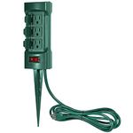 BESTTEN 6-Outlet Outdoor Power Stake with 9-Foot Long Extension Cord, Power Strip with Overload Protection Switch and Individual Protective Covers, Double Sided Design, cETL Listed, Green