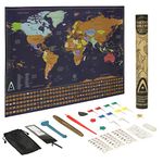 Adroit World Scratch Map of the World, Large 24x17 Scratch Off Map Poster For Travellers, with US States and Canada Provinces, Travel Map with Pins, Includes All Country Flags