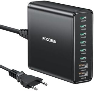 Rocoren 200W Caricatore USB C GaN, 8-Port PD100W Laptop Caricabatterie PPS PD3.0 QC4.0, Alimentatore USB C Multipla, Caricabatterie per MacBook Air/Pro, Laptop, iPhone, iPad, Samsung S24+/S23-Nero