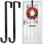 iDopick 2 Pack Wreath Hangers for Front Door,15" Premium Metal Over The Door Wreath Hanger Single Hooks for Hanging Wreaths, Heavy Duty Wreath Holder for Christmas Fall Halloween Easter Wreath Decorations - Black