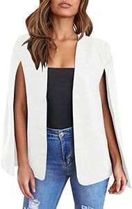 Flybony Cape Sleeve Blazer Jackets for Women Elegant Casual Cape Coat, White, Small