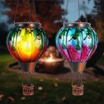 Tujoe 2 Pcs 20 Inch Hot Air Balloon Hanging Solar Lantern Outdoor Garden Decor Waterproof Hot Air Balloon Flame Effect Lantern Decorative Flickering Solar Lights for Lawn Porch Yard (Hummingbird)