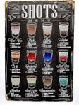 Shots Menu Retro Bar Tin Sign Poster Metal Man Cave Decor Wall Art Pub Vintage Bar Decor 12X8 Inch