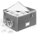 Stemware Storage Case - Quilted Fabric Container in Gray Measuring 16" x 13" x 10"H - Inside compartment is 4" x 4" - Perfect Storage Case for White and Red Wine Beer Mugs