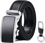flintronic Men's Leather Belt, Automatic Buckle Leather Ratchet Belt 3.5cm * 125cm (Keychain & Gift Box Include)