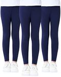 Domee Girls Leggings Full Length Pants Cotton Pack of 3 Solid Color Navy Blue 8-9 Years (Manufacturer Size 140)