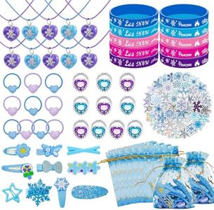 150Pcs Frozen Birthday Party Favors Supplies kids Girl Frozen Party Decorations Set Include 50 Cookie Bags,12 Bracelets,12 Snowflake Necklaces, 12 Stampers,12 Rings, 50 Stickers, 2 Diamond Stickers