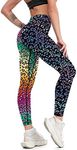 Cerburny Leggings for Women Tummy Control High Waisted Yoga Pants Gym Workout Athletic Spandex Leggings, Neon Leopard, Medium