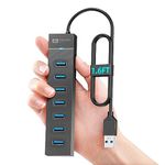 7 Port USB Hub, USB 3.0 Hub with 100cm Cable and 5V/3A Power Port, USB Hub USB Splitter for Laptop, MacBook Pro/Surface Pro, PS, Mobile HDD, Printer, Camera