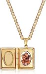 Barzel 18K Gold Plated Locket Necklace Photo Book Necklace - Made in Brazil, 24 Inches, Brass, No Gemstone