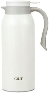 GiNT 51 Oz Stainless Steel Thermal Coffee Carafe, Double Walled Vacuum Thermos, 12 Hour Heat Retention, 1.5 Liter Tea, Water, and Coffee Dispenser (Upgraded version White)