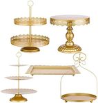 ZUMELER 5Pcs Gold Cake Stands Set Metal Round Cupcake Holder Cookies Dessert Display Plate Serving Tower Tray Platter with Handl for Baby Shower Wedding Birthday Party Decorating