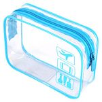 Clear Travel Toiletry Bag TSA Approved Quart Size Travel Bag Clear Airport Carry on Liquid Bag Cosmetic Pouch Clear Shower Bag Transparent Toiletries Bag Plastic Airport Security Toiletry Bags(Blue)