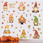 Whaline Fall Wall Stickers Watercolor Gnomes Wall Art Decals Colorful Maple Leaves Pumpkin Sunflower Self-Adhesive Wallpaper Stickers for Bedroom TV Wall Baby Nursery Autumn Party Decoration, 9 Sheet