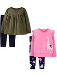 Simple Joys by Carter's Girls' 4-Piece Long-Sleeve Shirts and Pants Playwear Set, Olive/Pink Dino, 5T