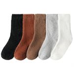 MOCOCITO 5 Pairs Fluffy Socks for Women Men Heat Holding Fuzzy Warm Socks Winter Soft Socks Unisex Comfy House Socks Thermal Socks Sleeping Bed Socks Christmas Stocking 4.5-9