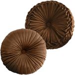 Teieas 2 Pcs Round Throw Pillows Pleated Velvet Pumpkin Round Pillows Floor Cushion for Living Room Couch Chair Bed Sofa 15.7"x15.7"/13.8" x 13.8" Coffee