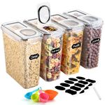 YASHE 4PCS Plastic Food Storage Container (3.7L), Airtight Cereal Storage Containers, BPA-Free Kitchen Food Containers with Lids, Cereal Dispenser with 16 Labels