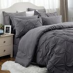 Bedsure Dark Grey King Size Comforter Set - 8 Pieces Pintuck King Size Bed in A Bag, Pinch Pleat Dark Grey King Bedding Sets with Comforters