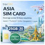 Asia SIM Card Japan + 12 Countries | 25GB HIgh Speed Data to Stay Connected for 30 Days Without Roaming Charges | travSIM