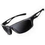 CHEREEKI Sports Sunglasses, Polarized Glasses Eyewear with UV400 Protection & TR90 Unbreakable Frame For Men Women Cycling Running Fishing Golf Driving Running (Black)