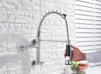 B Backline Brass Wall Mount Sink Tap with 2 Spout, Kitchen Sink Tap Pull-Out Sprayer Faucet Single Lever Kitchen Faucet-Kitchen Water Tap (Chrome)