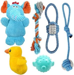 SunDrawy Dog Toys, Squeak Stuffed Plush Cuddly Puppy Toy, Interactive Play Squeak Balls, Tug Ropes for Chewing and Teething, Pet Toys Selection, Gift Packs (Elephant Kit)