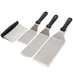 Walgreen 4PC Premium Plastic Handle Stainless Steel Metal Spatula Set - Griddle Scraper Flat Pancake Flipper for Camping Cooking Dishwasher Safe (PHGT-4P-2022)