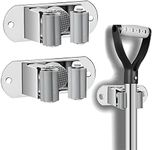 Zollyss Mop and Broom Holder Wall Mount Heavy Duty Stainless Steel Broom Holder Wall Mounted Broom Organizer Home Garden Garage Storage Rack-Multi (Pack of 2, Hanging Shelves)