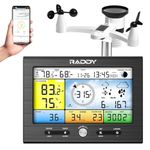 Raddy WF-100SE Weather Station Wireless Wi-Fi Indoor Outdoor with Temperature, Barometric, Humidity, Wind Gauge, Rain Gauge, Weather Forecast, Moon Phase, Alarm Clock for Home, Garden