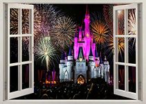 TOP PRINTS Disney Land Castle Princess Paris 3D Window Smashed Wall Sticker Poster Decal Mural Bedroom Art 416 (110x70cm)