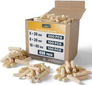ALBO Wooden Dowel Pins 400 Pack Assorted Sizes 6х30 / 8х30 / 10х40mm, Fluted Wood Dowels Rods Hardwood Crafts Dowel Pegs