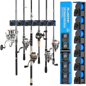 PLUSINNO Fishing Gifts for Men - V6 Vertical Fishing Rod/Pole Holders, Support Extra Large & Heavy Fishing Rod Combos, Fishing Rod Holders for Garage, Wall Mounted Fishing Rod Rack Storage