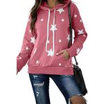 Qiyun.z Women Long Sleeve Casual Hooded Tops Fashion Autumn Sportswear Star Print Hoodies Pink S