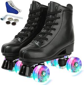 XUDREZ Patines de Ruedas para Mujer, Hombre, de Piel sintética, Brillantes, Patines de Doble Fila, Ajustables, Cuatro Ruedas para niños, niñas, Principiantes, al Aire Libre, Interior, con Bolsa de TR