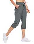 FitsT4 Sports Women's Cargo Hiking Capris Pants Lightweight Capris Quick Dry Drawstring Water Resistant Workout Pants Gray Size XL