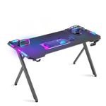 Dowinx Gaming Desk with LED Lights, 48” RGB Gaming Computer Desk Table with Carbon Fibre Surface, LED Home Office Desk with Remote Control, PC Workstation with Cup Holder and Headphone Hook, Black