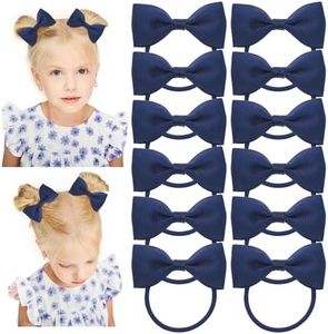 YzmrBdqc 12 Pcs Girls Bows Hair Ties, School Hair Accessories Bow Bobbles Hair Bows and Elastics Hair Bands, Great Match for School Uniform (Navy)