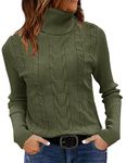 LEANI Womens Turtleneck Sweaters Cable Knit Long Sleeve Pullover Sweater Jumper, Armygreen, Medium