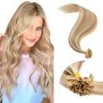 Elailite Pre Bonded Hair Extensions Human Hair 1g Keratin Extension U Tip 50 Strands - 100% Remy Human Hair Straight (#12/613 Golden Brown Mix Bleach Blonde, 14 Inch-50g)